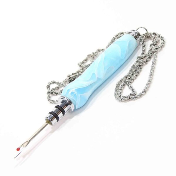 seam ripper necklace in aqua blue