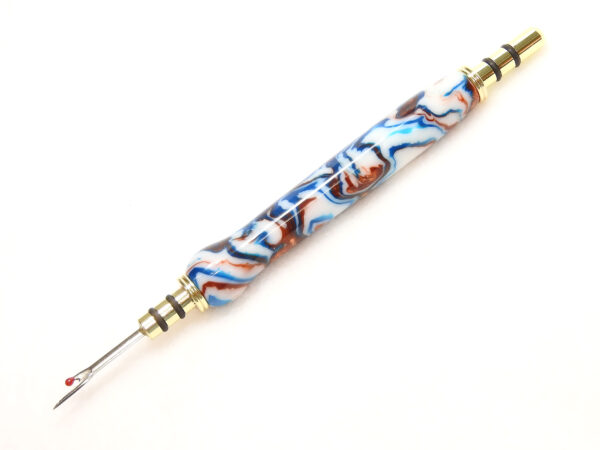 Handmade Seam Ripper and Stiletto Sapphire Blue White Copper Canyon Acrylic