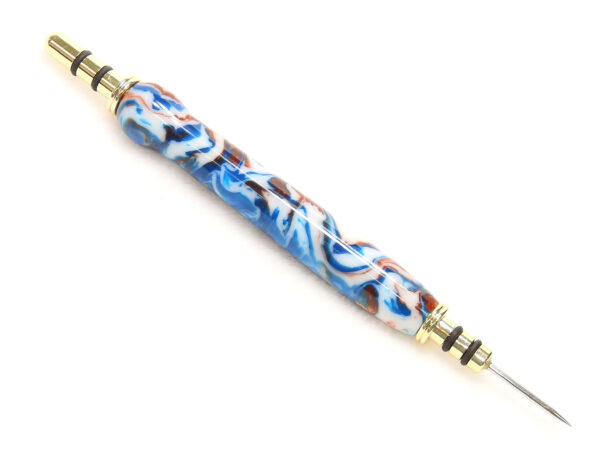 Handmade Seam Ripper and Stiletto Sapphire Blue White Copper Canyon Acrylic