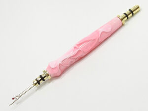 Handmade Seam Ripper and Sewing Awl - Rose Pink & White Swirl Acrylic