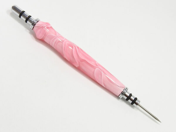 Handmade Seam Ripper and Sewing Awl - Rose Pink & White Swirl Acrylic